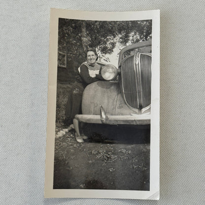 Vintage Photograph Photo Print Woman with Car Automobile