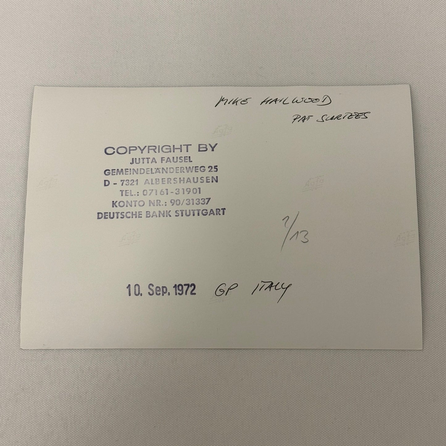 Vintage Racing Photo 1972 Italian Grand Prix Race Mike Hailwood Pat Surtees