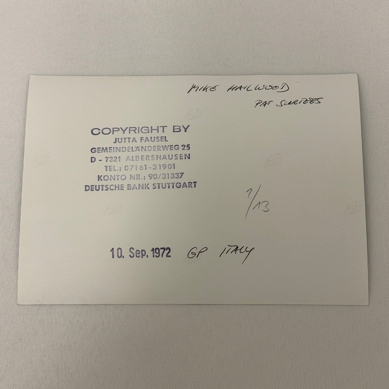 Vintage Racing Photo 1972 Italian Grand Prix Race Mike Hailwood Pat Surtees