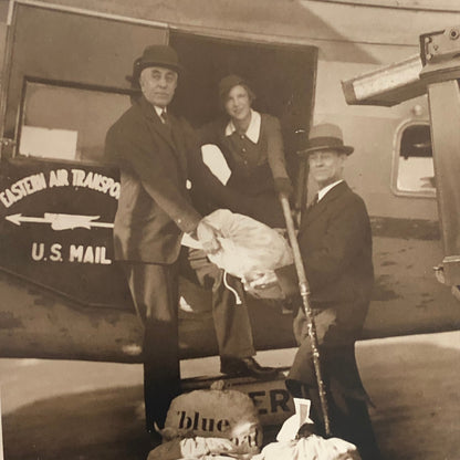 Press Photo Photograph Calvin Coolidge Secretary Pays Election Bet 1932 Airplane