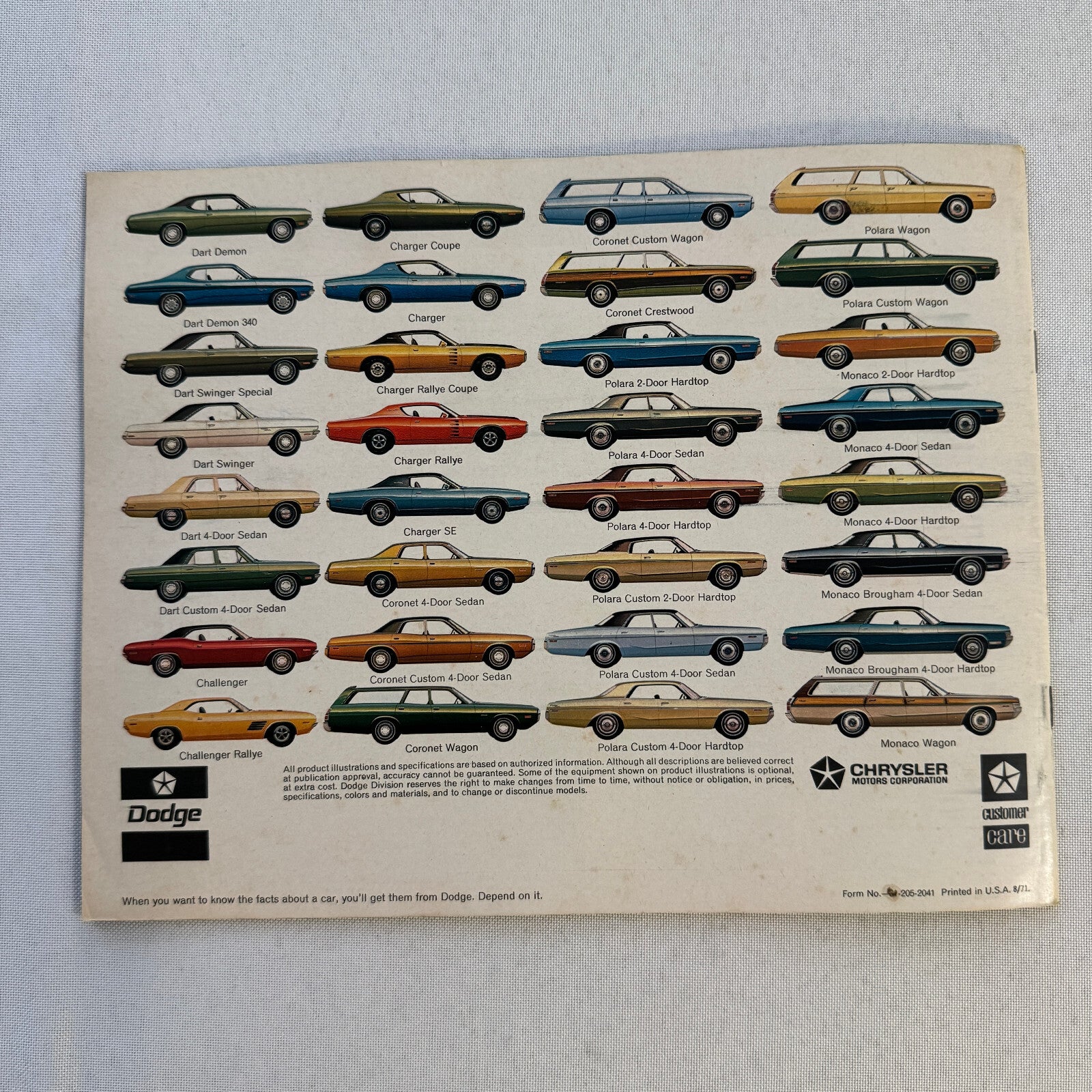 1972 Dodge Car Sales Brochure Catalog Dart Demon Challenger Coronet Charger +