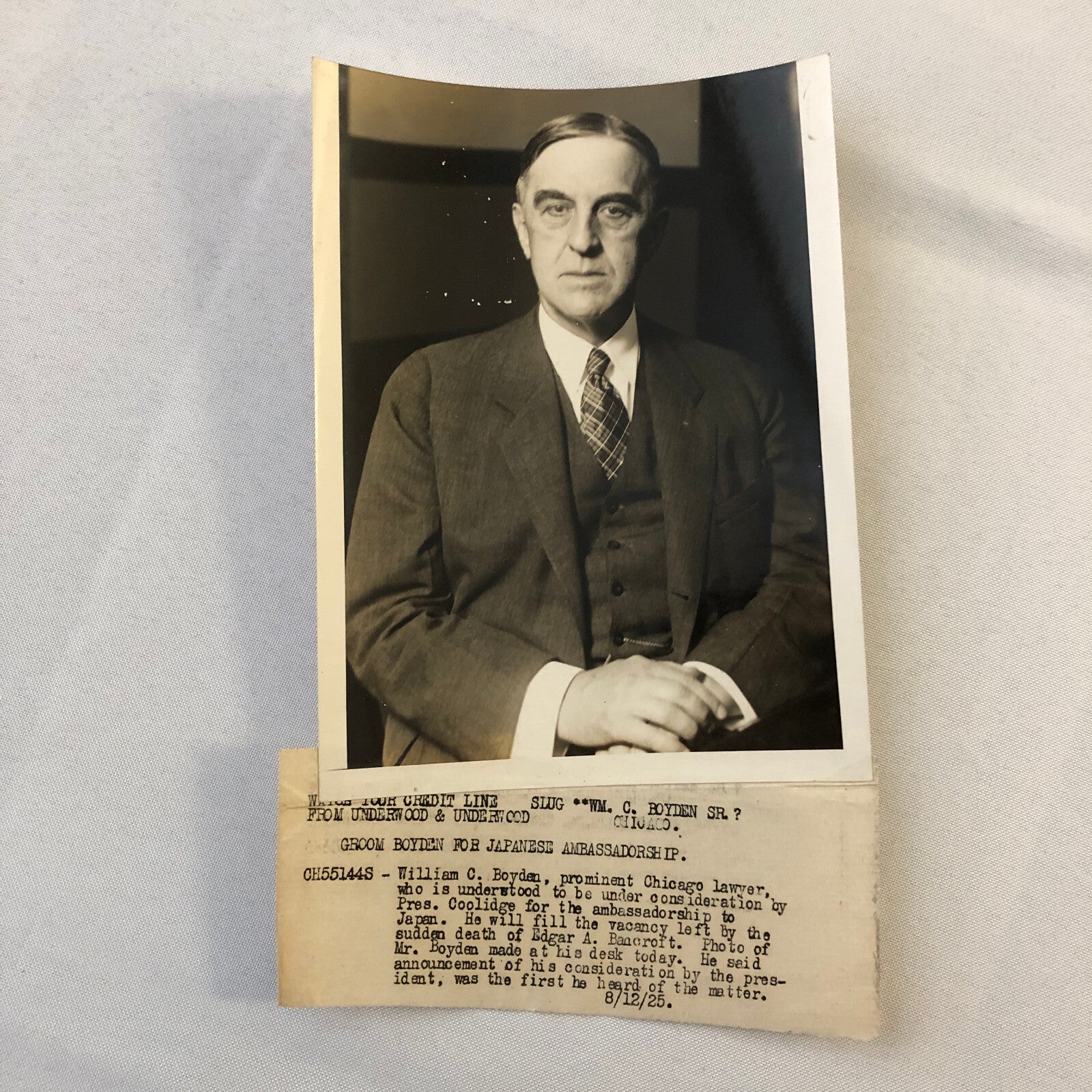 Press Photograph Photo President Coolidge Ambassador to Japan Portrait 1925