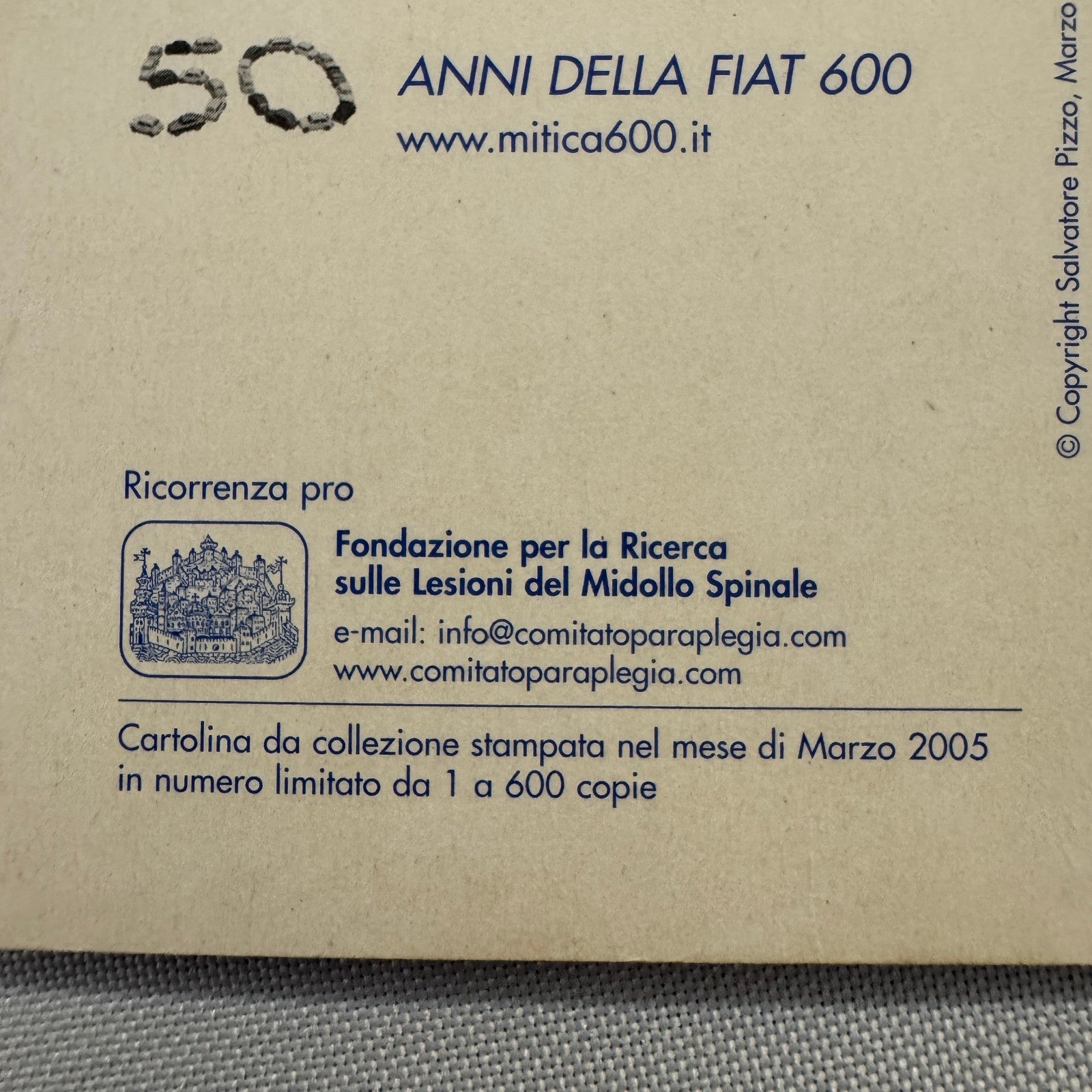 1955 Fiat 600 Italian Postcard Post Card Collectible Numbered 2005