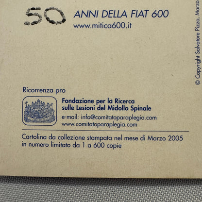 1955 Fiat 600 Italian Postcard Post Card Collectible Numbered 2005