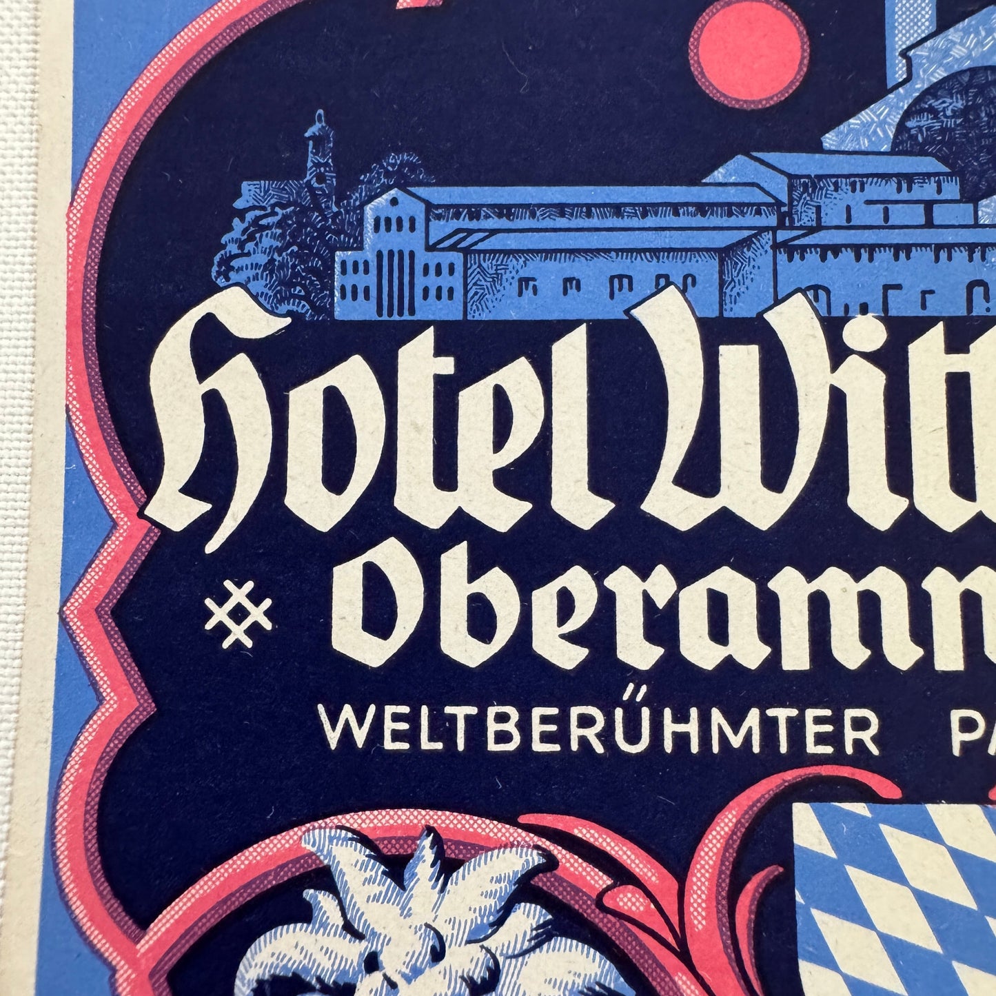 Vintage Travel Luggage Label Hotel Wittelsbach Oberammergau German Germany