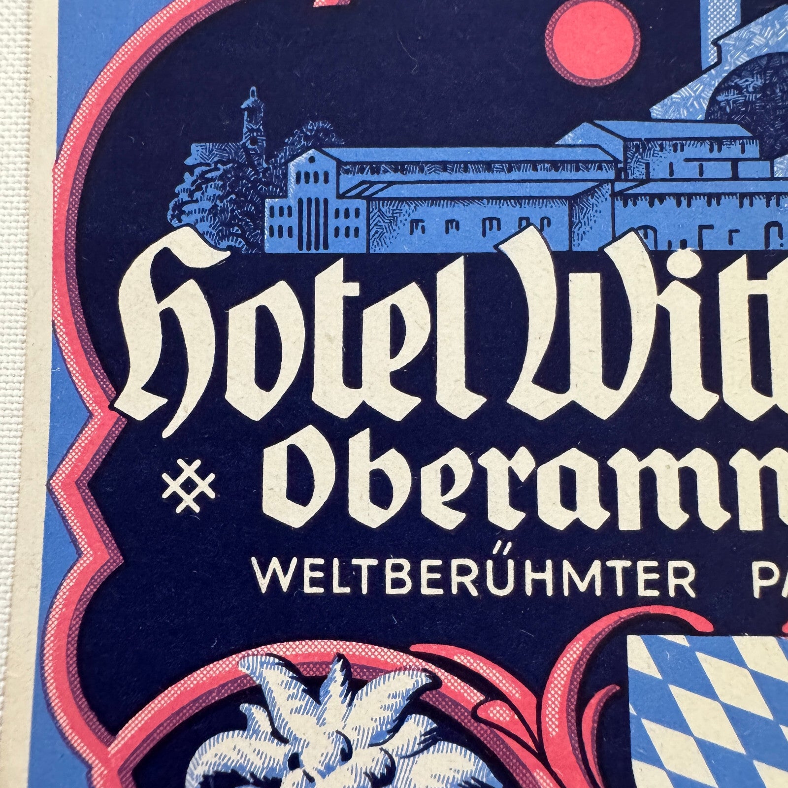 Vintage Travel Luggage Label Hotel Wittelsbach Oberammergau German Germany
