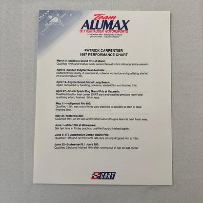 Bettenhausen Alumax Racing Press Kit Brochure 1997 CART Patrick Carpentier