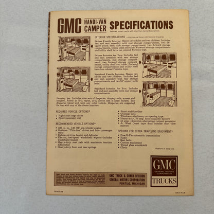 GMC Handi-Van Camper Sales Sheet Brochure Catalog Advertising Handi Van