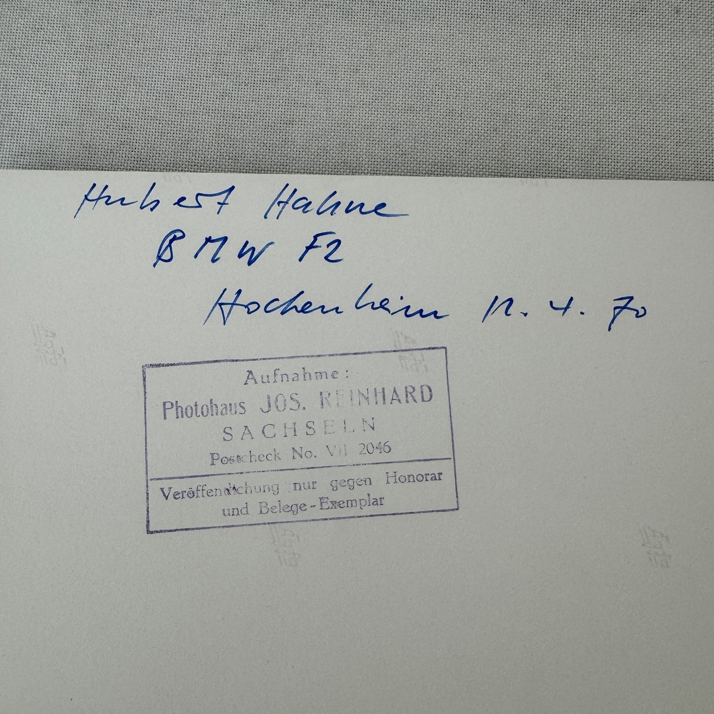 Hubert Hahne BMW F2 Formula 2 Hockenheim Racing Photo Photograph