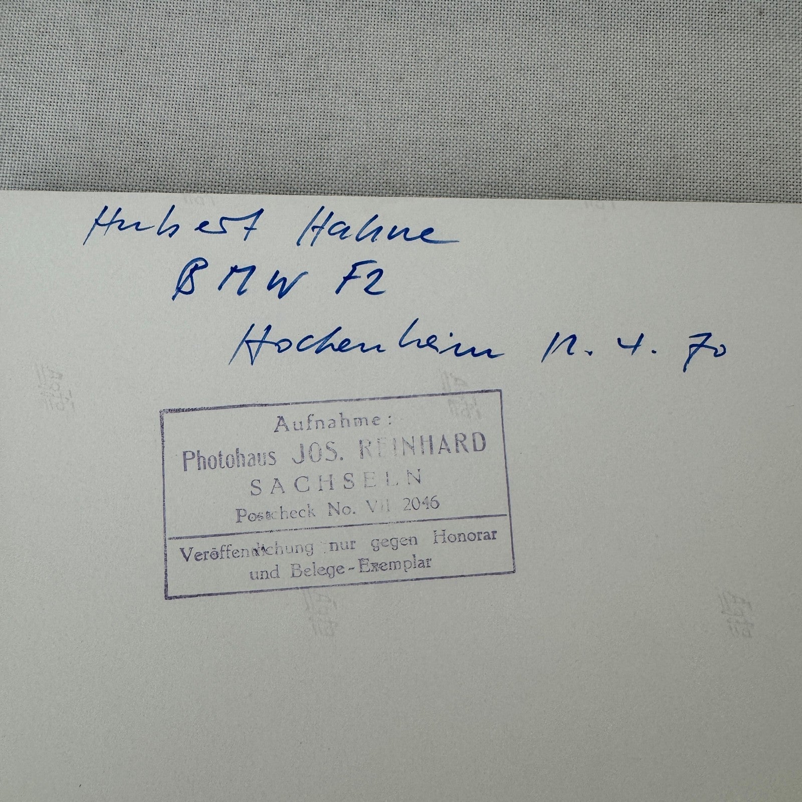 Hubert Hahne BMW F2 Formula 2 Hockenheim Racing Photo Photograph