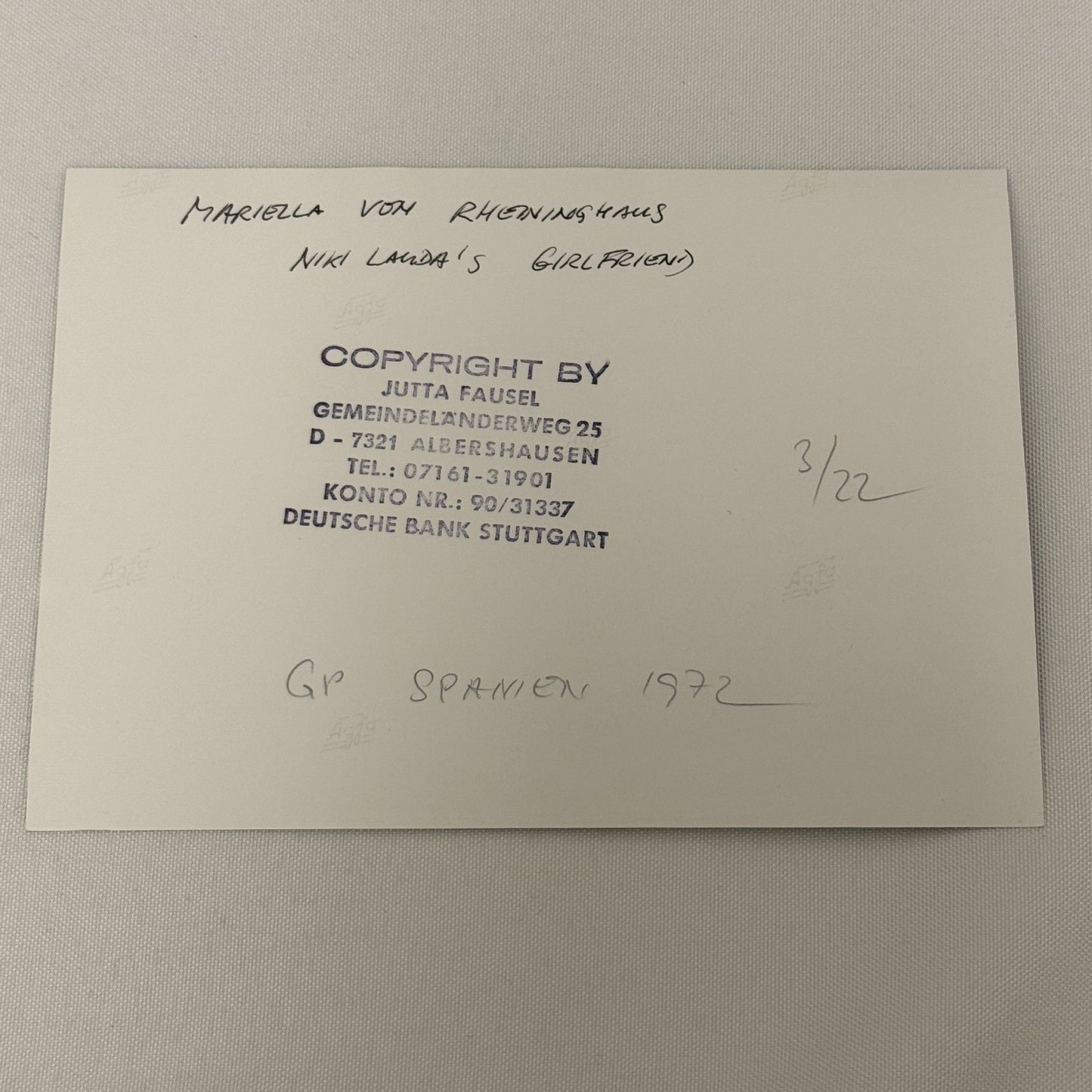 Vintage Racing Photo Niki Lauda Girlfriend Mariella von Reininghaus 1972 Spain