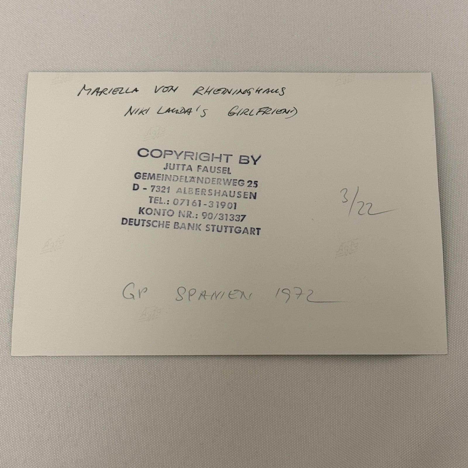 Vintage Racing Photo Niki Lauda Girlfriend Mariella von Reininghaus 1972 Spain