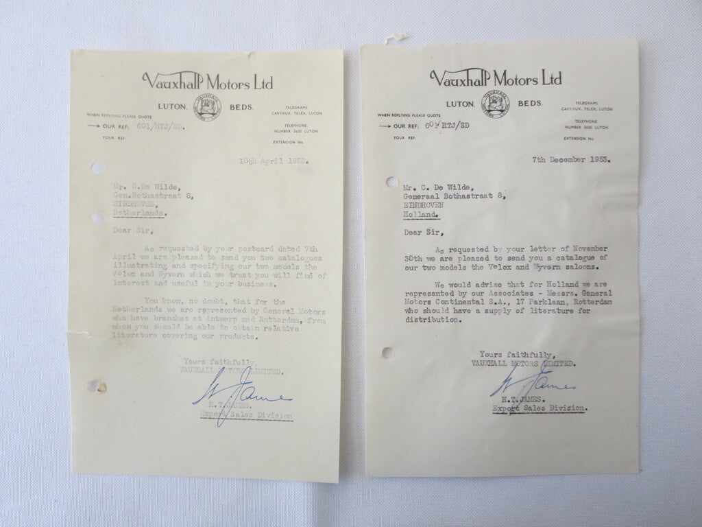 1946 - 1959 Vauxhall Car Company Letter Letterhead Document Lot of 12