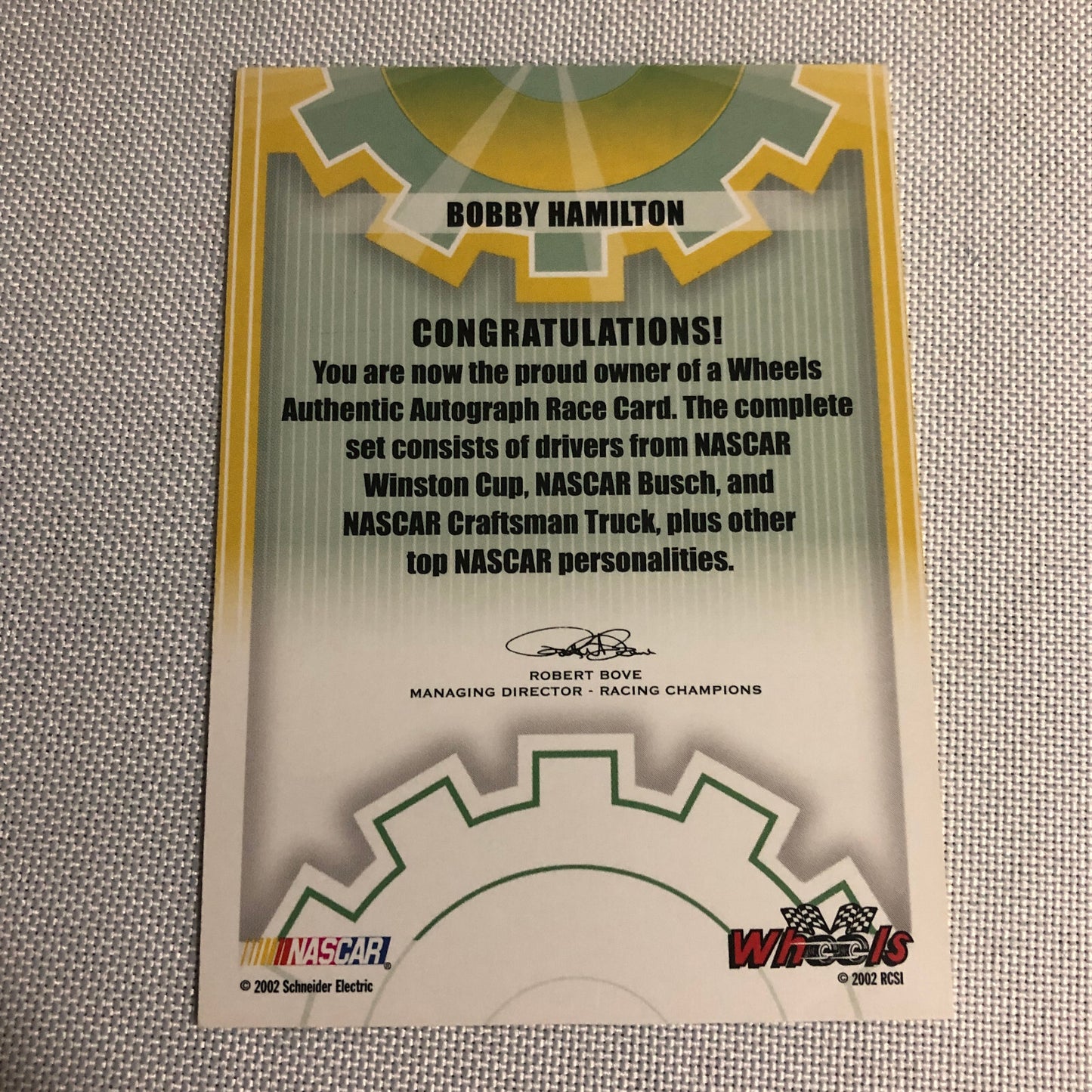 2002 Wheels Authentic Autograph Bobby Hamilton Signed Signature Auto Card NASCAR