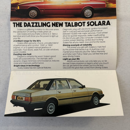 Talbot Solara Car Sales Brochure Catalog Advertising Vintage