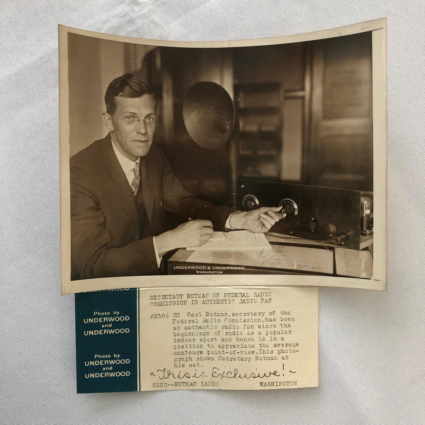 Press Photo Photograph Federal Radio Commission Secretary Gary Butman Underwood
