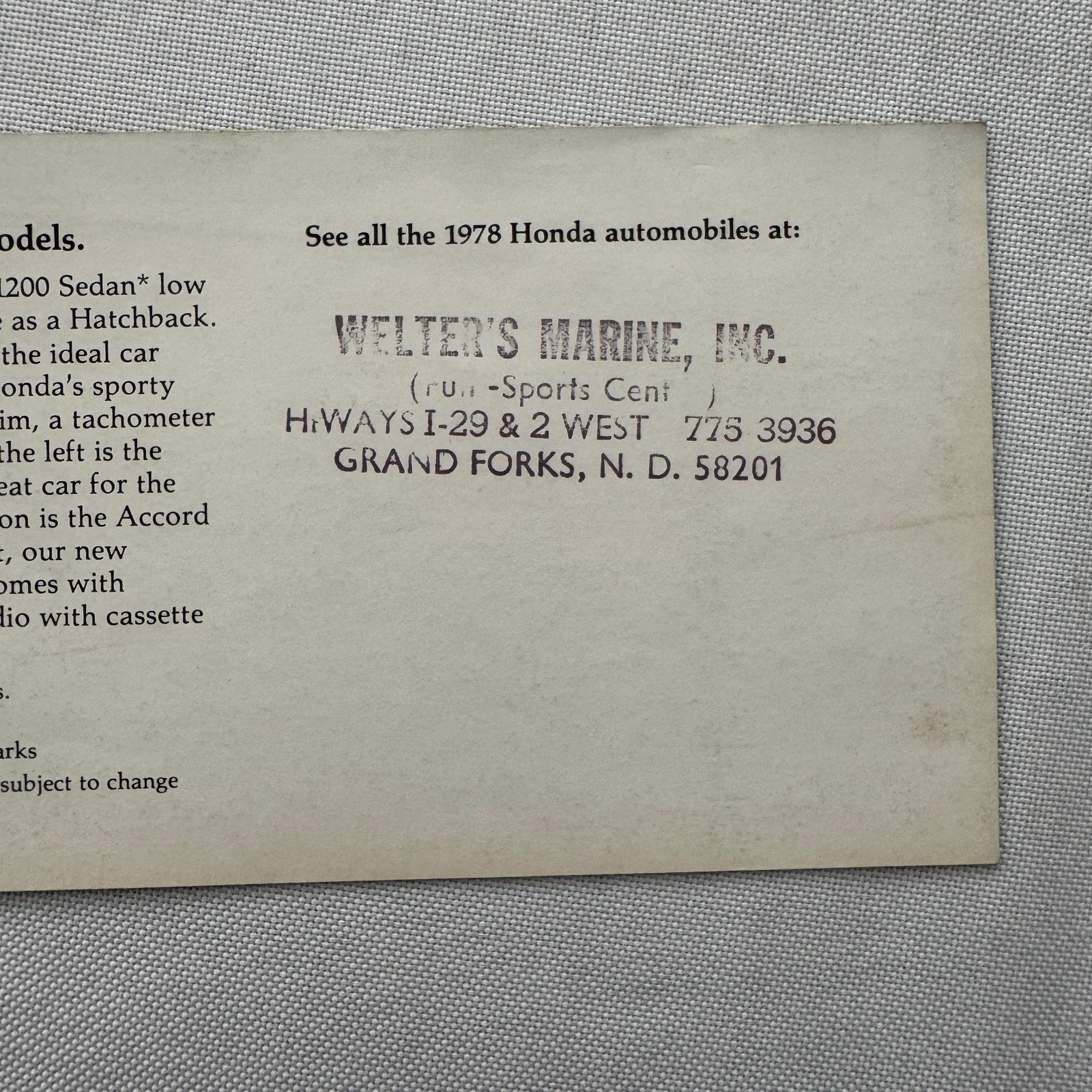 1978 Honda Advertising Sales Sheet Brochure Flyer Civic 1200 CVCC Hatchback +