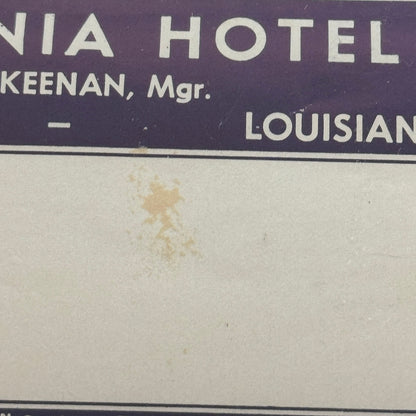 Vintage Hotel Travel Luggage Label Virginia Hotel Monroe Louisiana LA