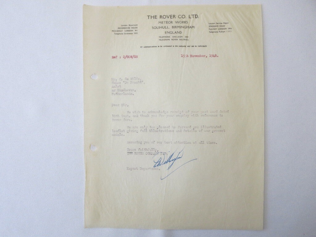 1948 - 1955 Rover Car Company Letter Letterhead Document Lot of 5