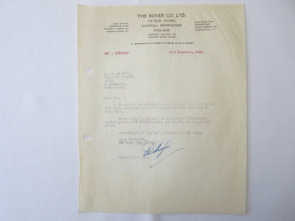 1948 - 1955 Rover Car Company Letter Letterhead Document Lot of 5