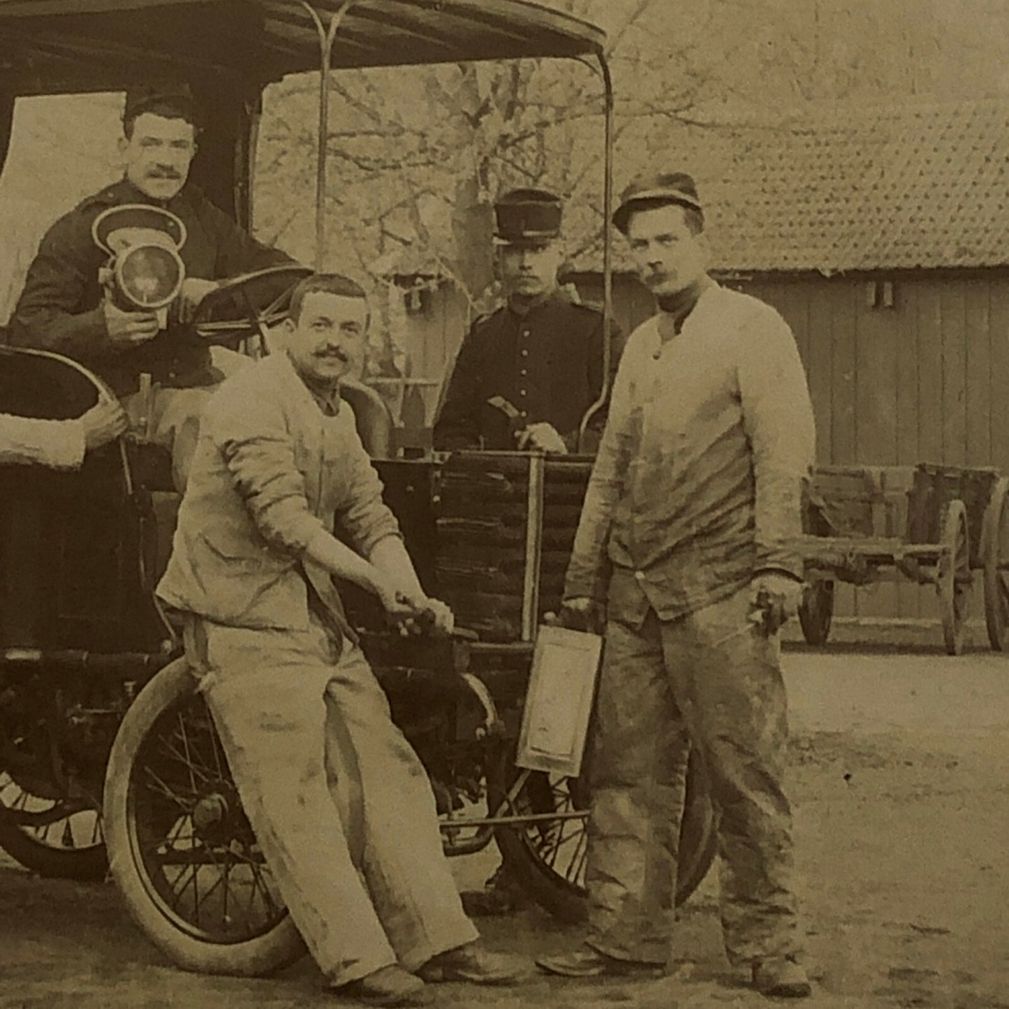 Antique Photo Photograph Print Men with Early Automobile Italian ? 