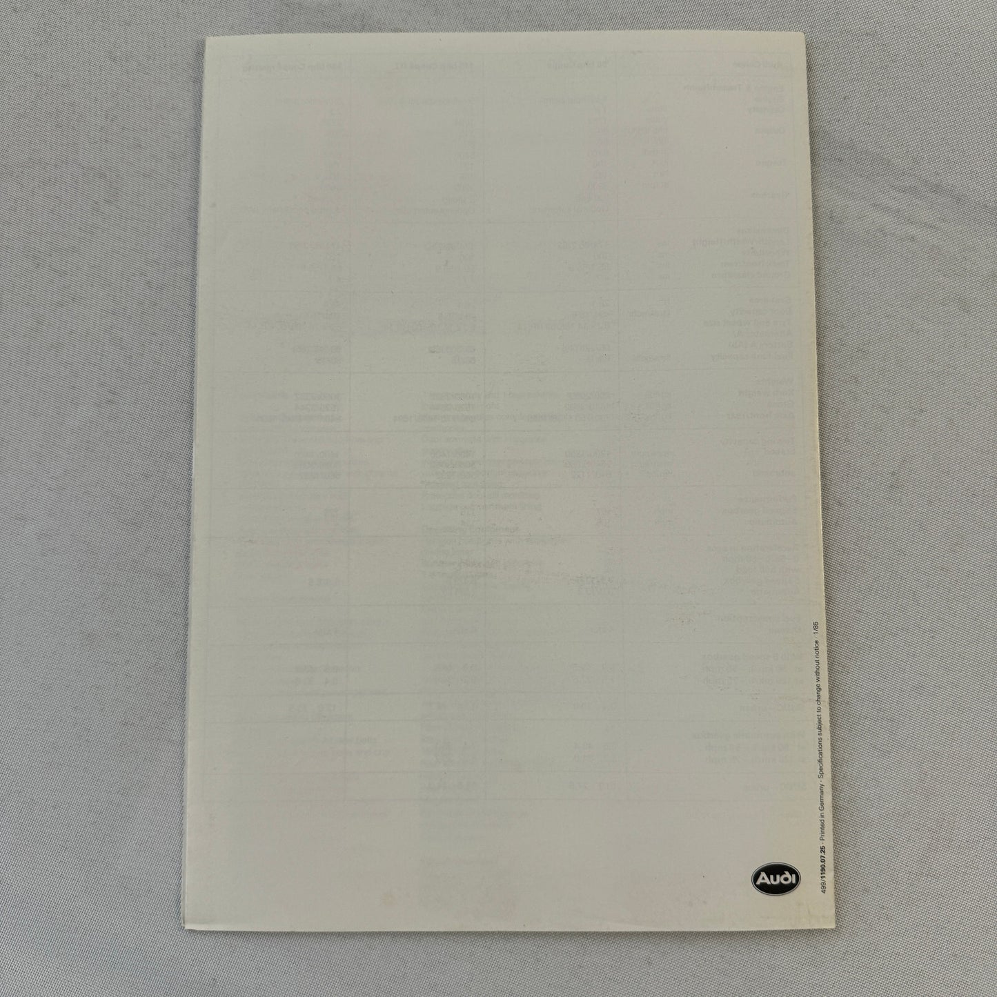 Audi Coupe Technical Specification and Color Spec Brochure Coupe Quattro GT