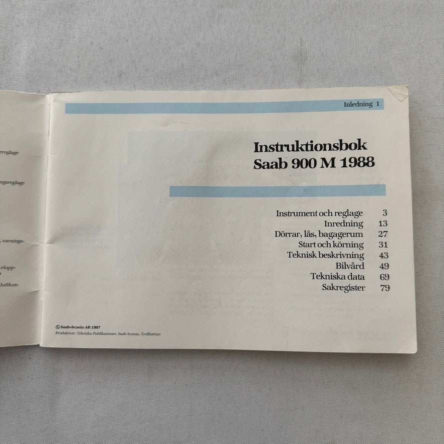 1988 Saab 900 Owners Manual Instruction Guide Book Combi Cabriolet SWEDISH TEXT