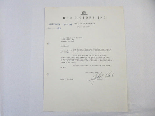 1945 REO Motors Inc Correspondence Letter Letterhead REO Truck Bus