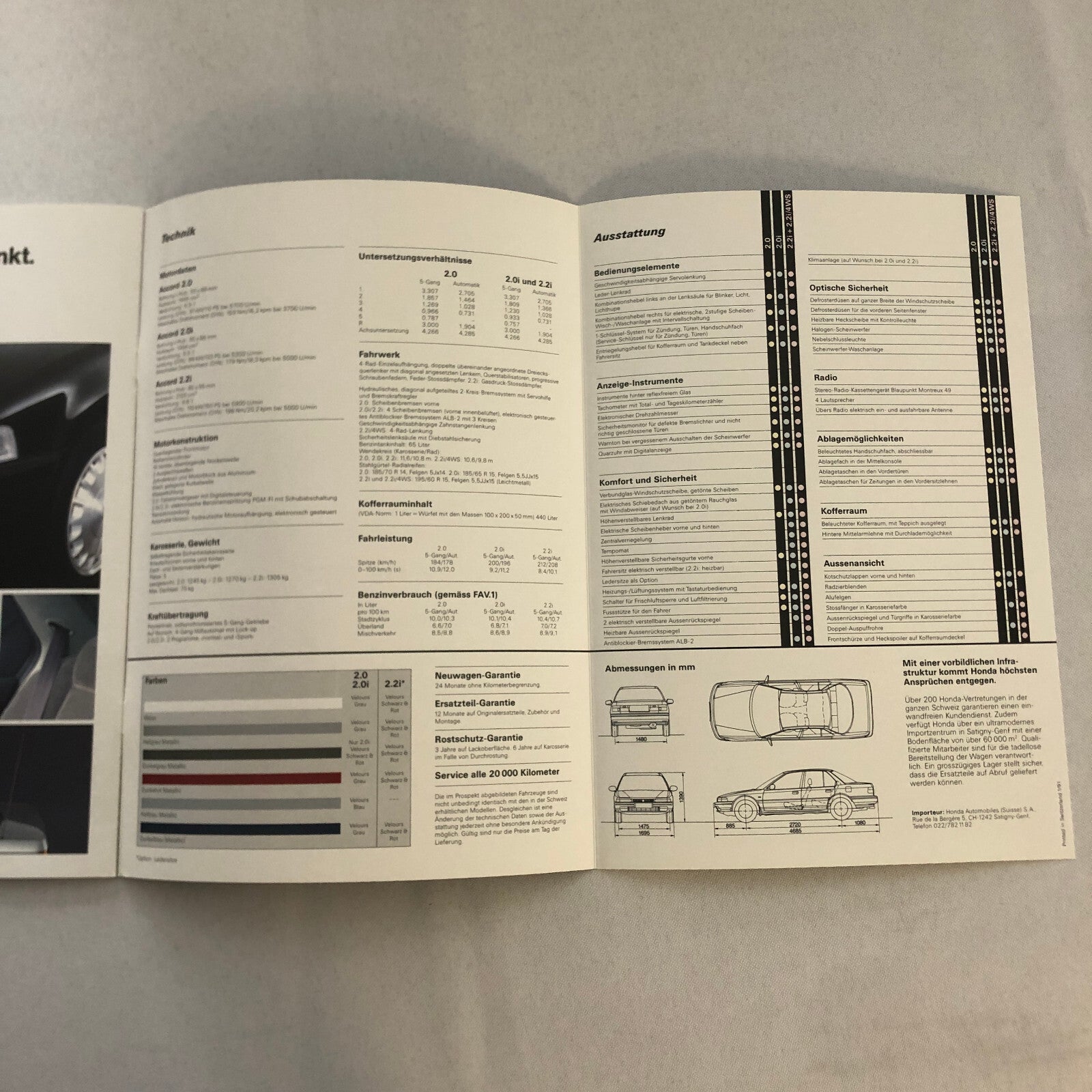 1991 Honda Accord Sedan Car Sales Brochure Catalog GERMAN TEXT European