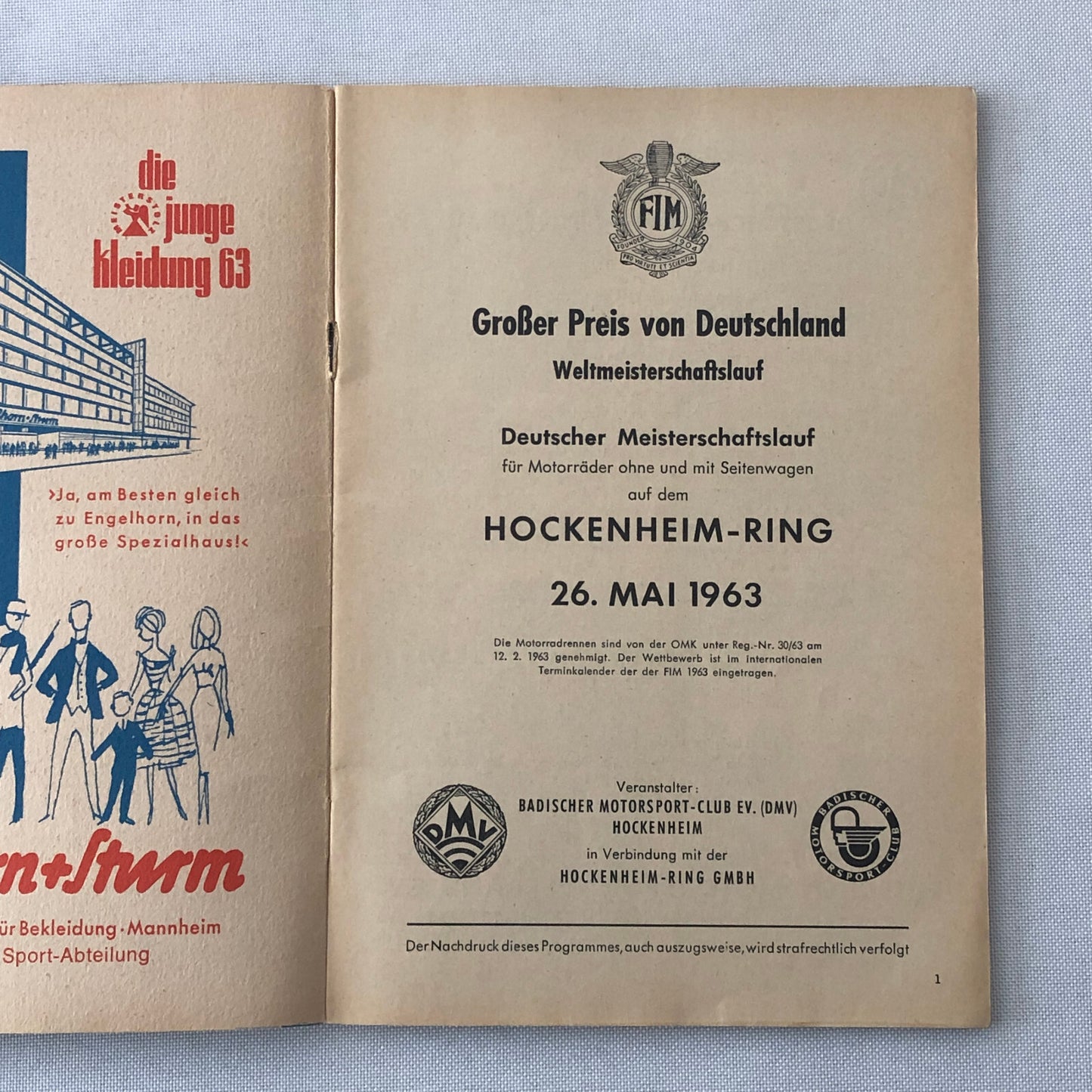 1963 Hockenheim Motorcycle Racing Grand Prix Race Program Book German