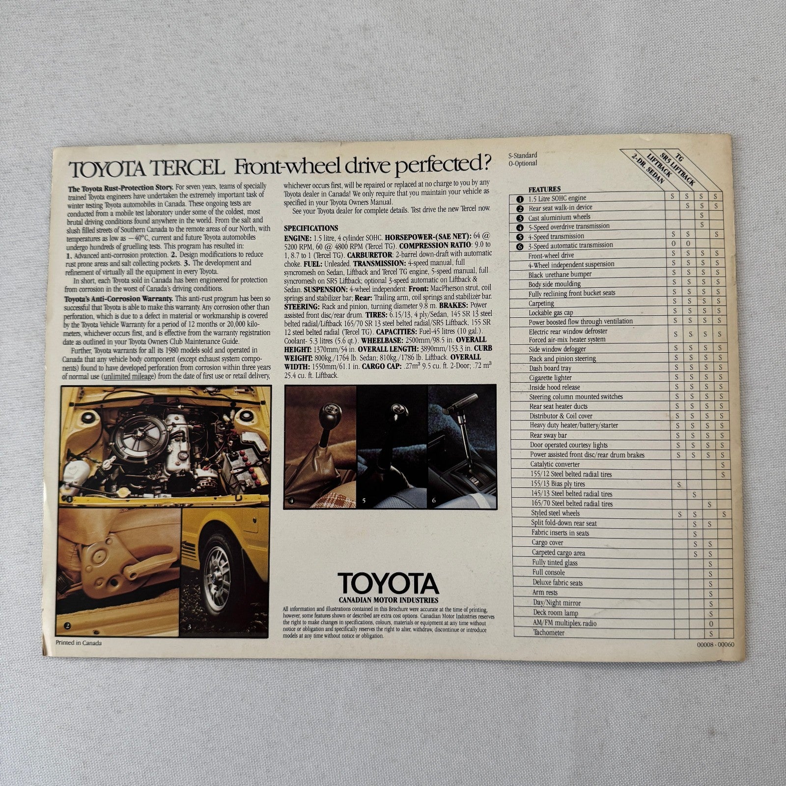 1980 Toyota Tercel Car Sales Brochure Catalog Advertising Vintage Canadian