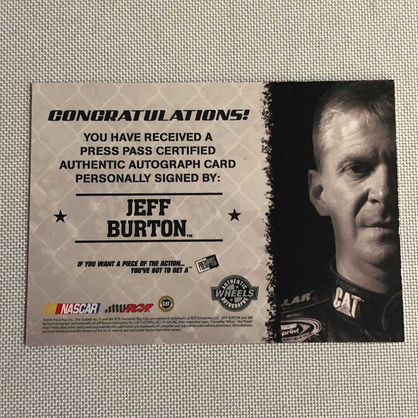 2010 Wheels Main Event Marks Jeff Burton NASCAR Signed Auto Autograph Card /54