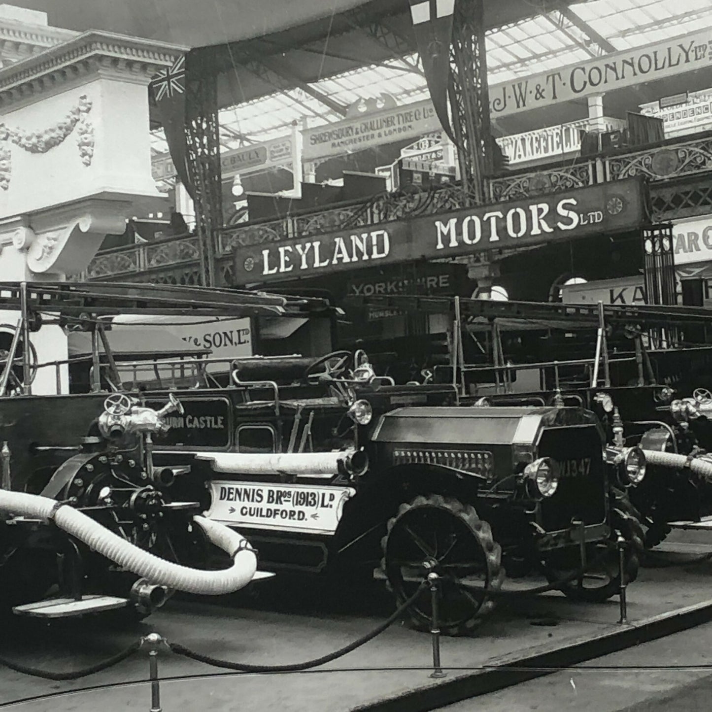 Antique Museum Photo Photograph Print Fire Truck in Museum Leyland Motors Sign +