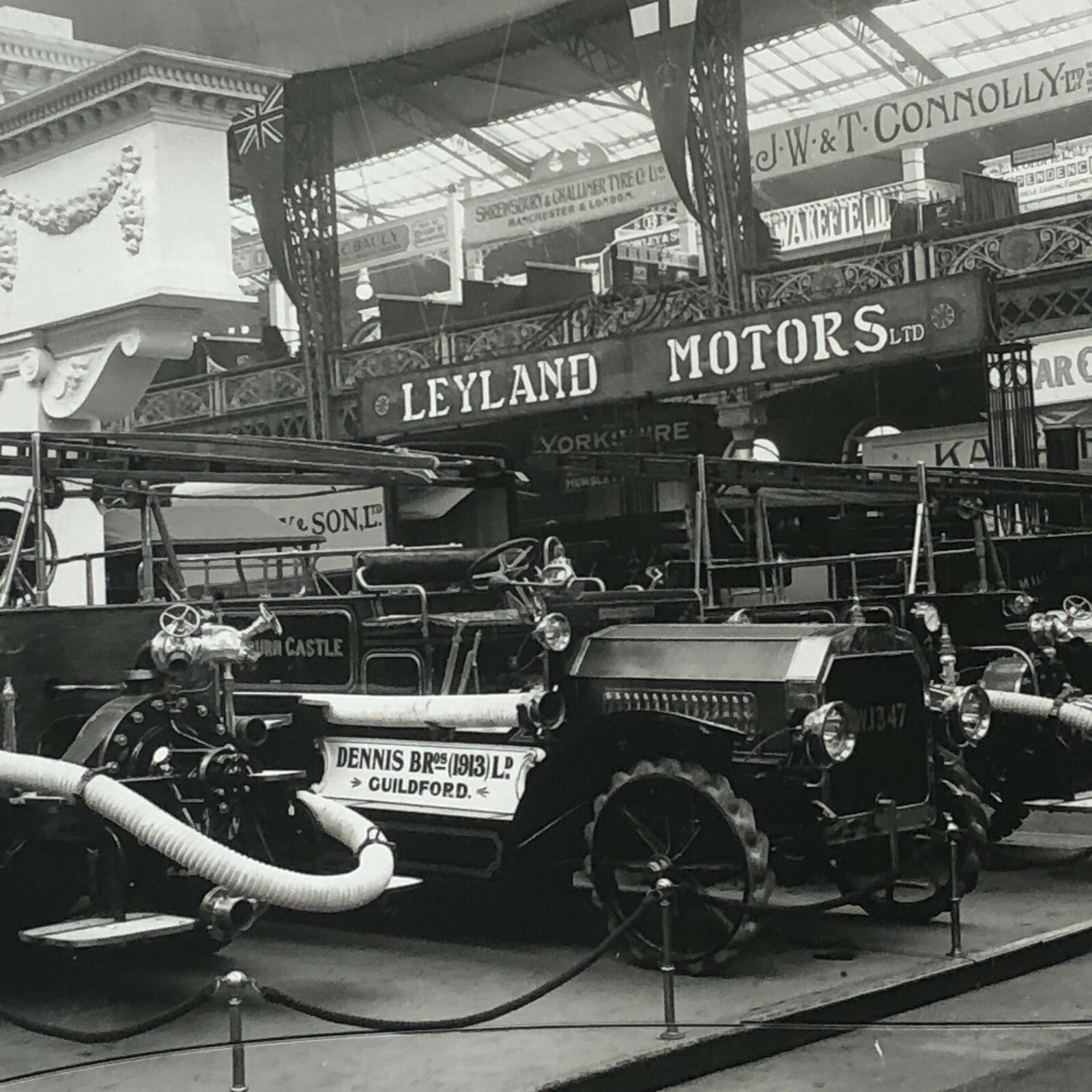Antique Museum Photo Photograph Print Fire Truck in Museum Leyland Motors Sign +