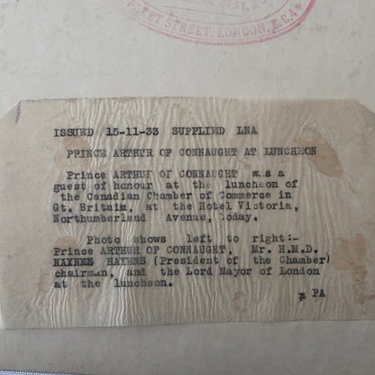 Vintage Press Photo Photograph Prince Arthur of Connaught Luncheon London 1933