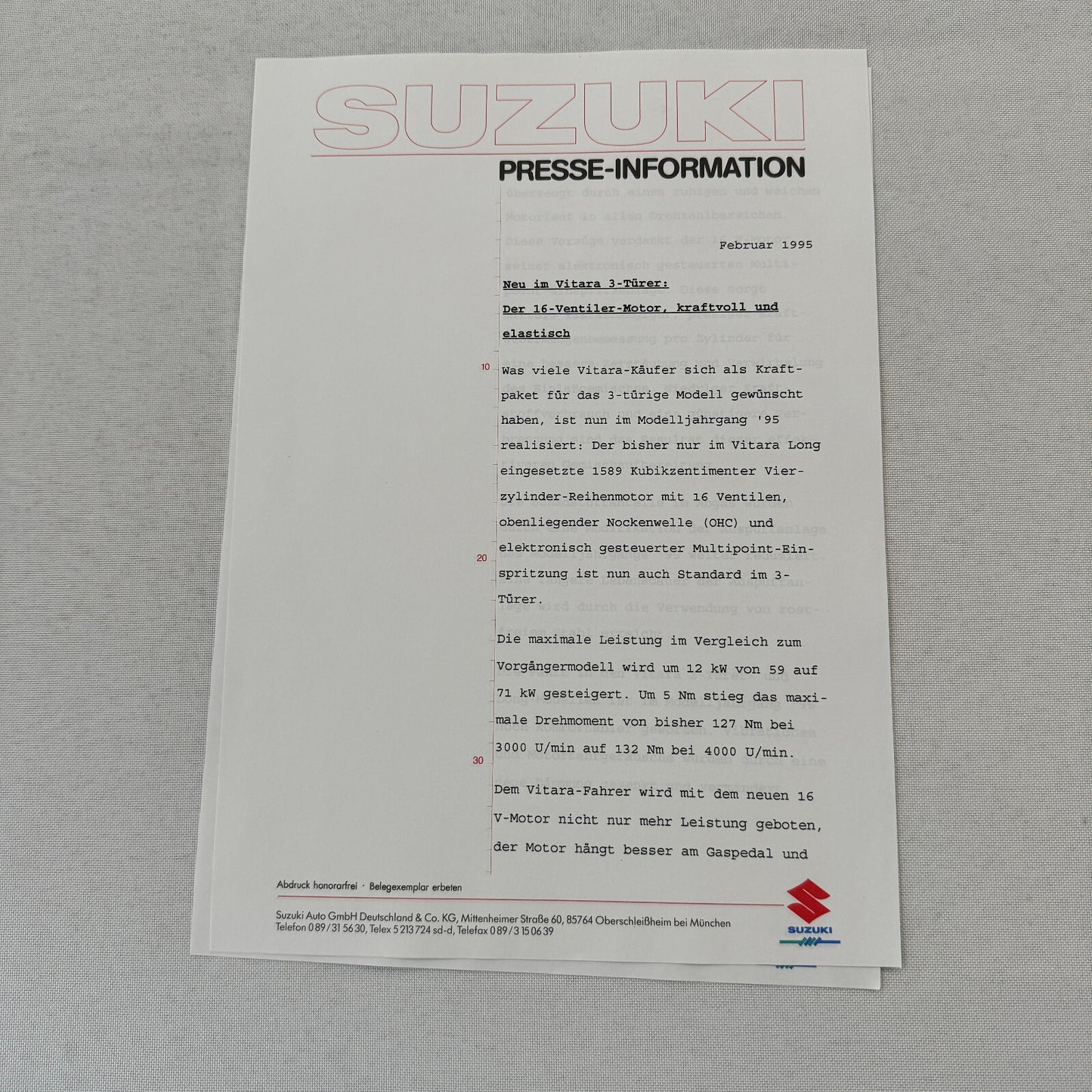 1995 Suzuki Vitara Press Kit German Text European Market Brochure Photos