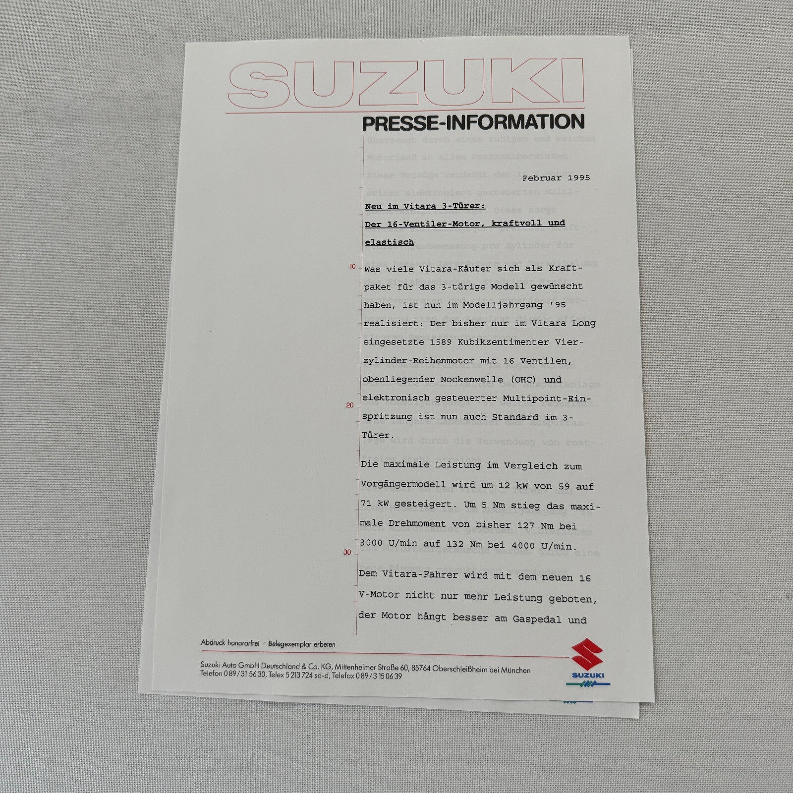 1995 Suzuki Vitara Press Kit German Text European Market Brochure Photos