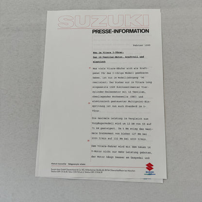 1995 Suzuki Vitara Press Kit German Text European Market Brochure Photos