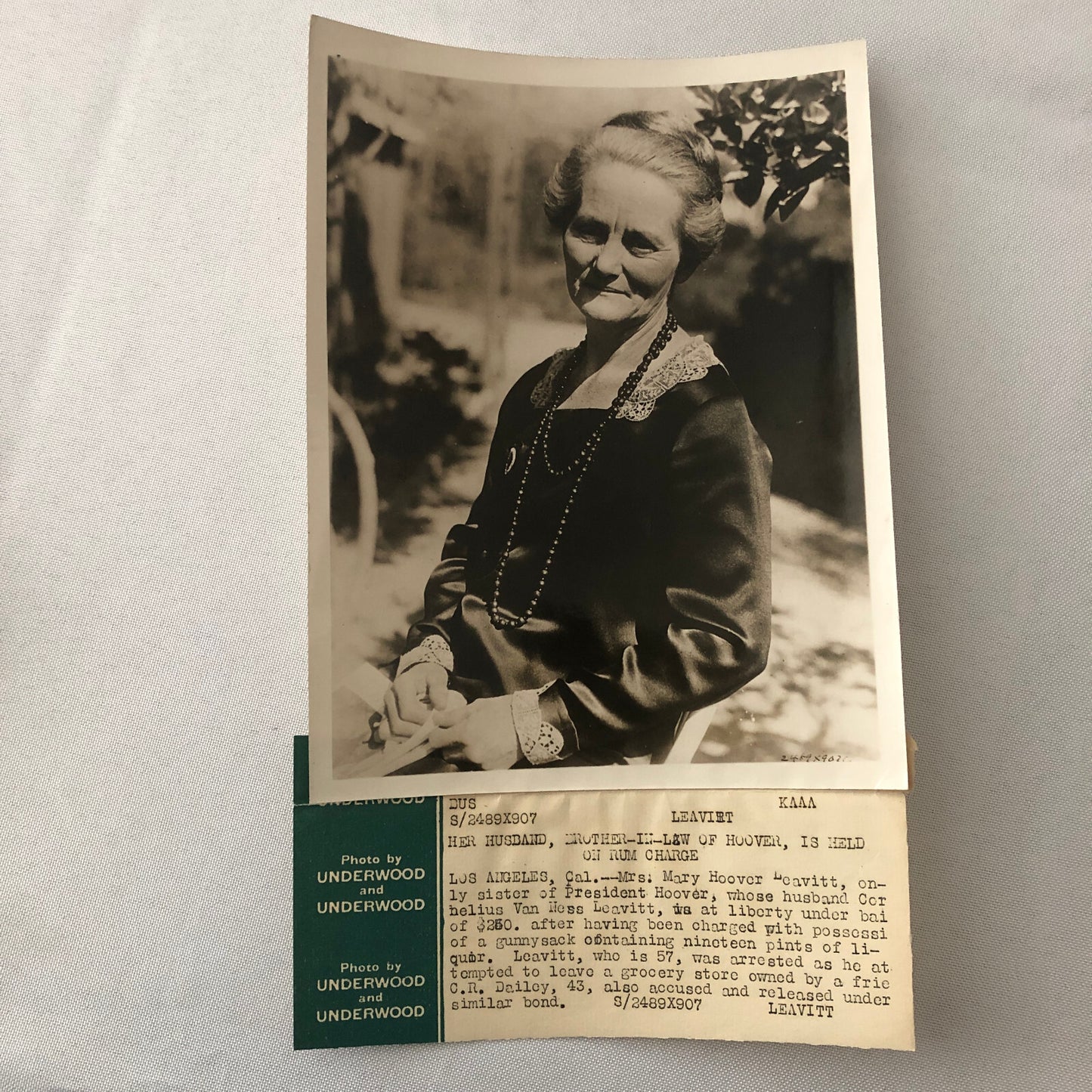 Press Photo Photograph President Herbert Hoover Relative Charged Prohibition Rum