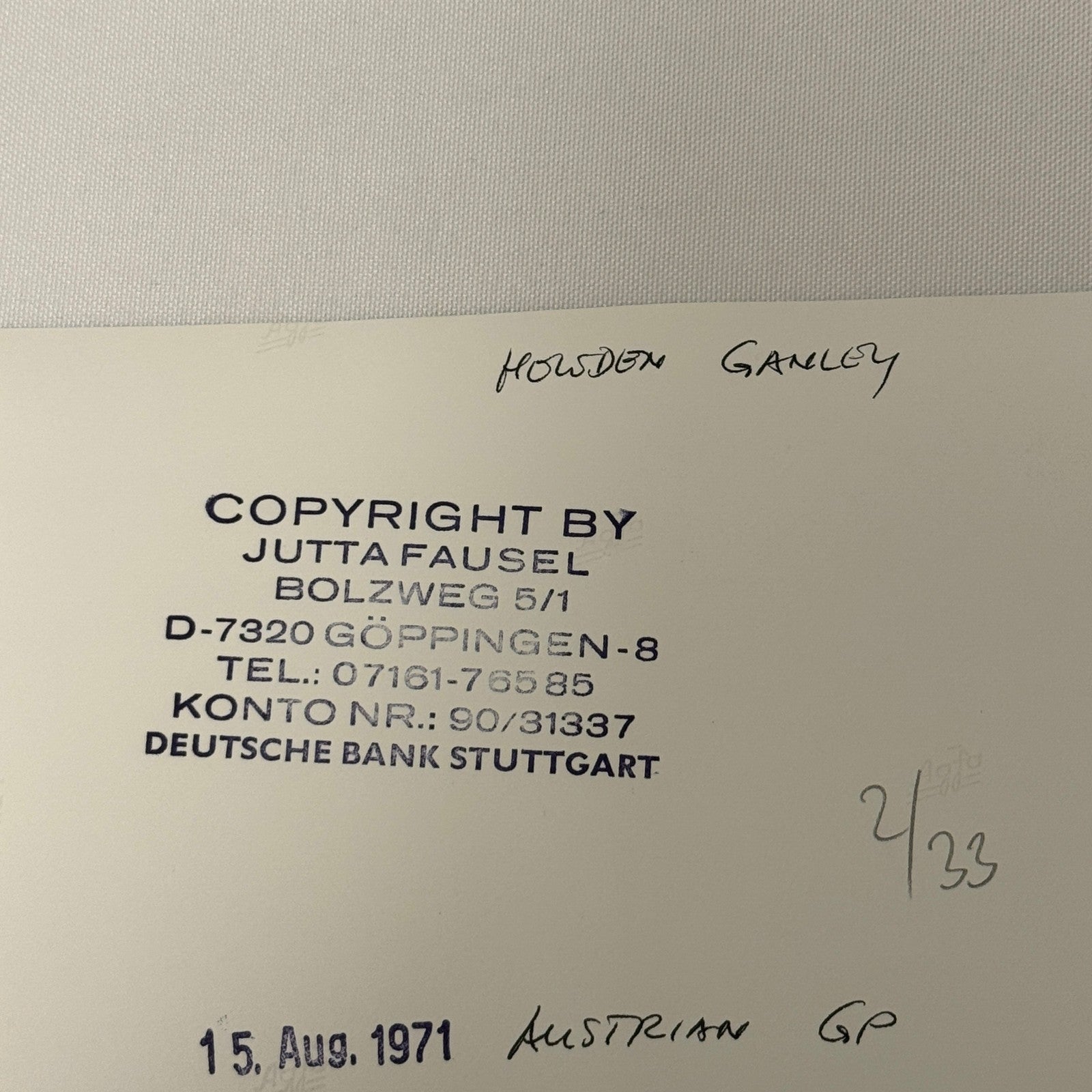 Vintage Racing Photo 1971 Austrian Grand Prix Driver Howden Ganley Motorsport