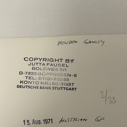 Vintage Racing Photo 1971 Austrian Grand Prix Driver Howden Ganley Motorsport