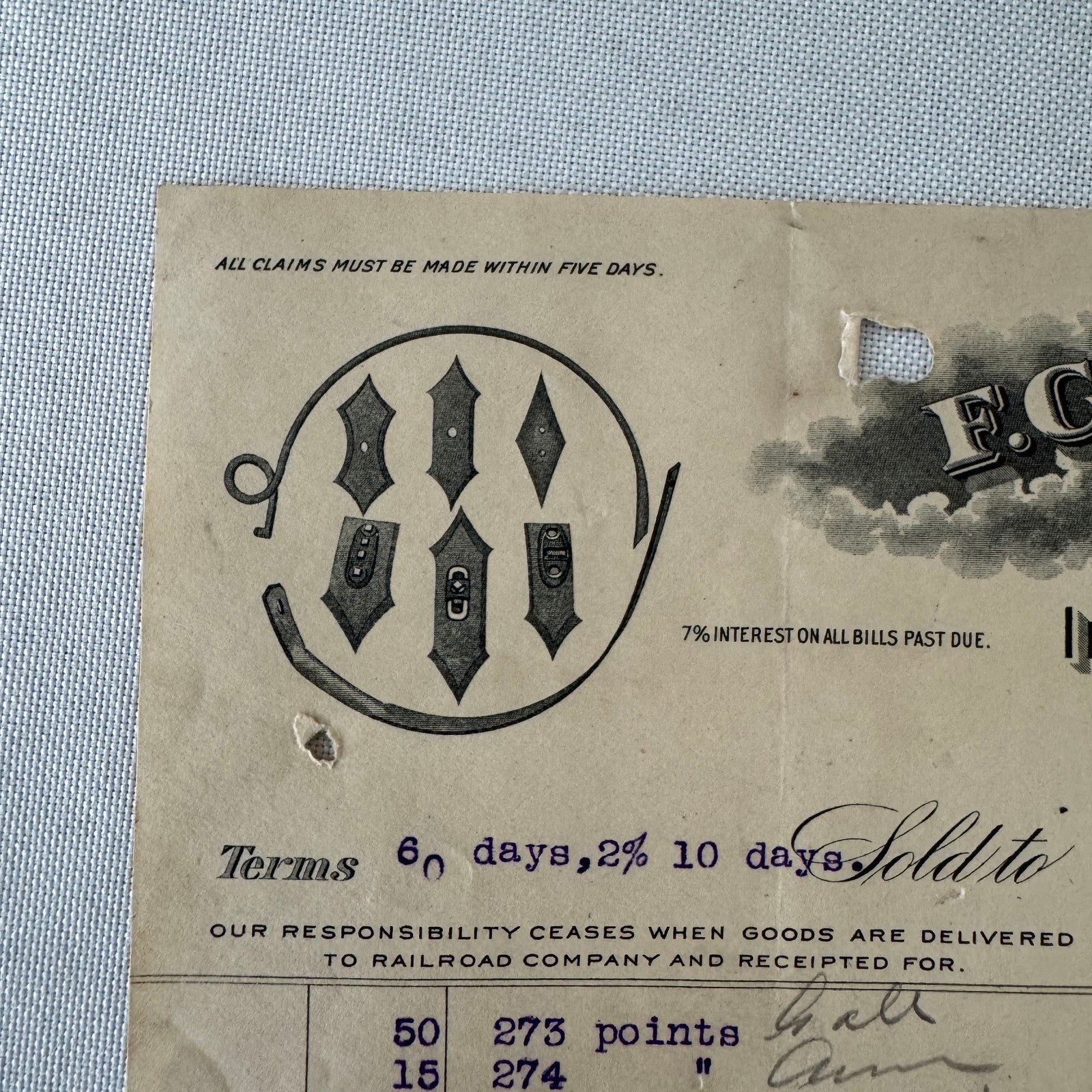 FC Mason Company M Brand Implement Invoice Receipt Document Letterhead 1908 Lot