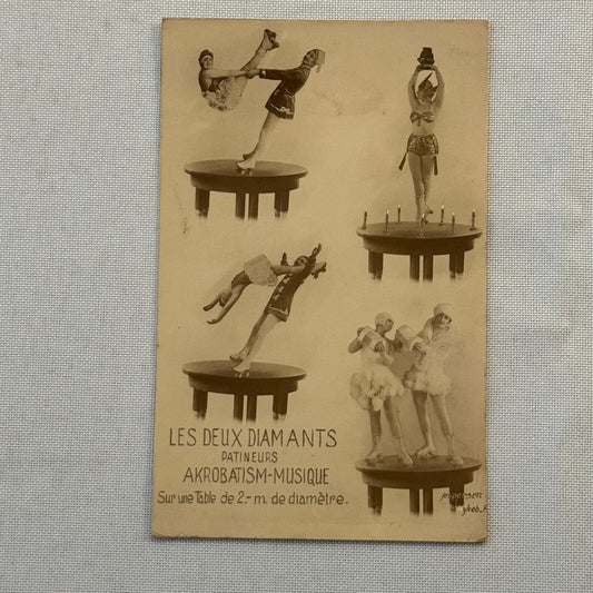 Roller Skating Acrobat Performing Act Circus Postcard The Two Diamonds Vintage
