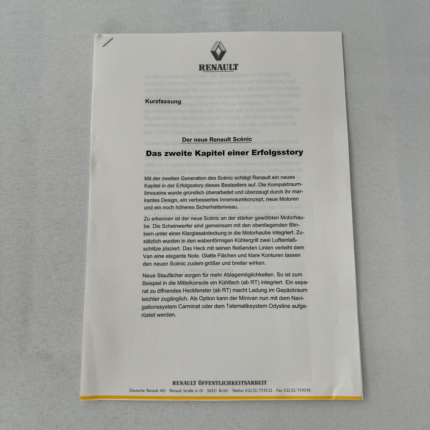 Renault Scenic Press Kit with Photos and Photo CD German Text European
