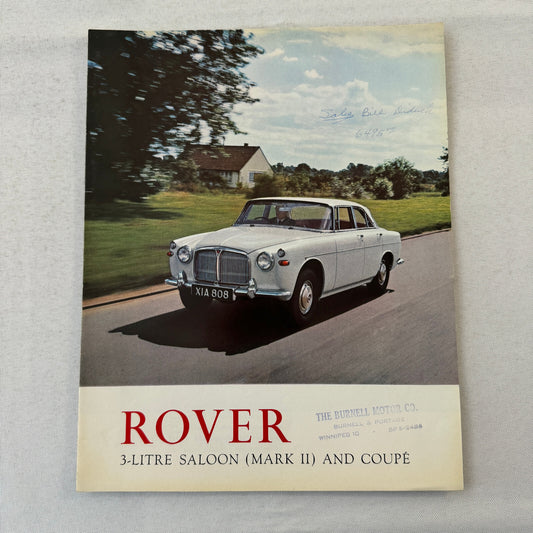 Rover 3 Litre Saloon Mark II and Coupe Sales Brochure Catalog Vintage