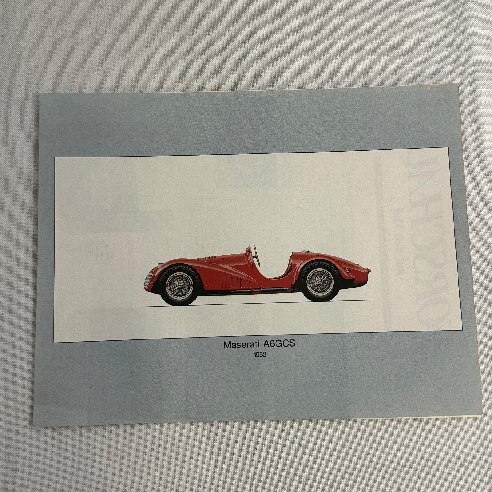 1952 Maserati A6 GCS 2000 Roadster Car Illustration Hand Drawn Art Vintage
