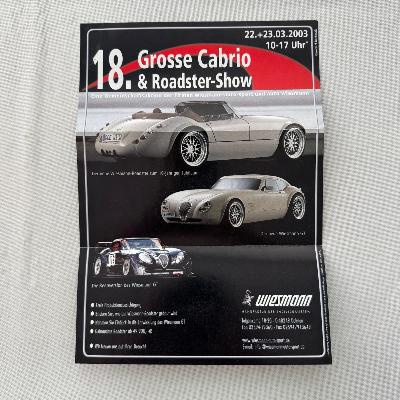 Wiesmann Car Sales Brochure Catalog Lot Wiesmann Roadster German Text