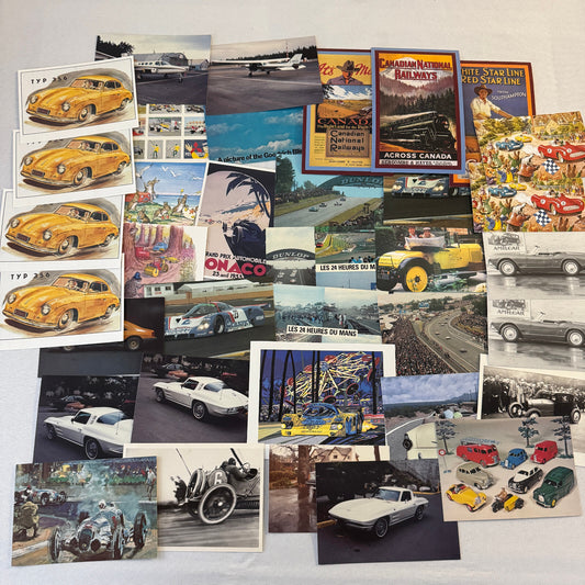 Vintage Transportation Photo and Postcard Lot 36X Car Train Airplane Porsche +