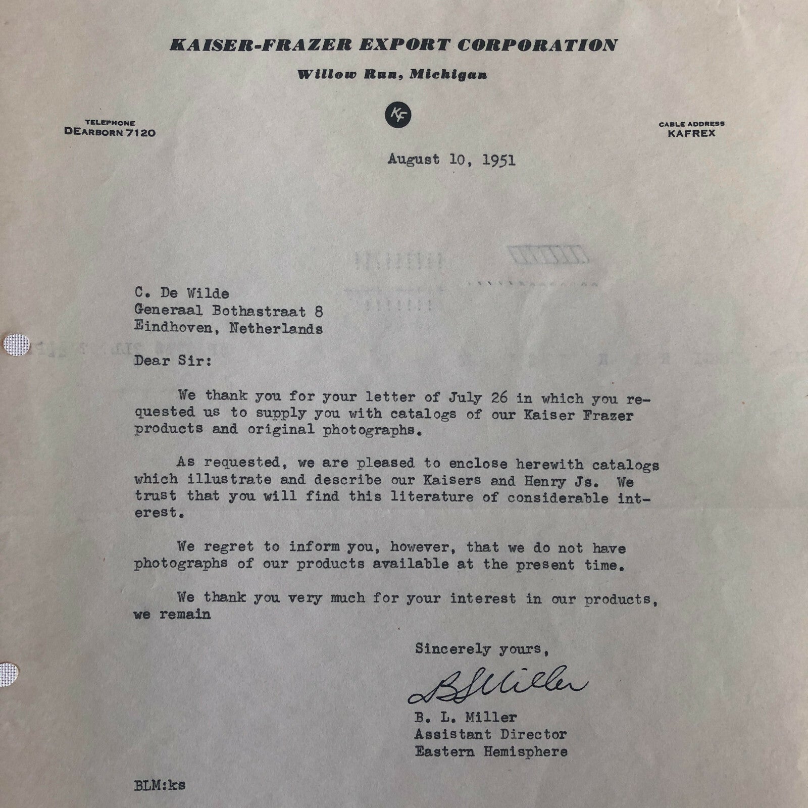 1947 - 1951 Kaiser Frazer Export Corporation Letter Letterhead Lot of 3