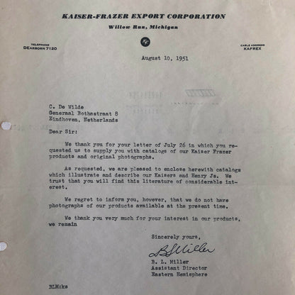 1947 - 1951 Kaiser Frazer Export Corporation Letter Letterhead Lot of 3